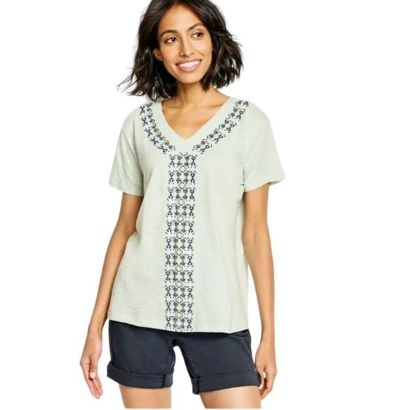 Orvis Embroidered Vintage Inspired Tee Sage Green Relax Boxy Cotton Modal SZ XL - Picture 2 of 15
